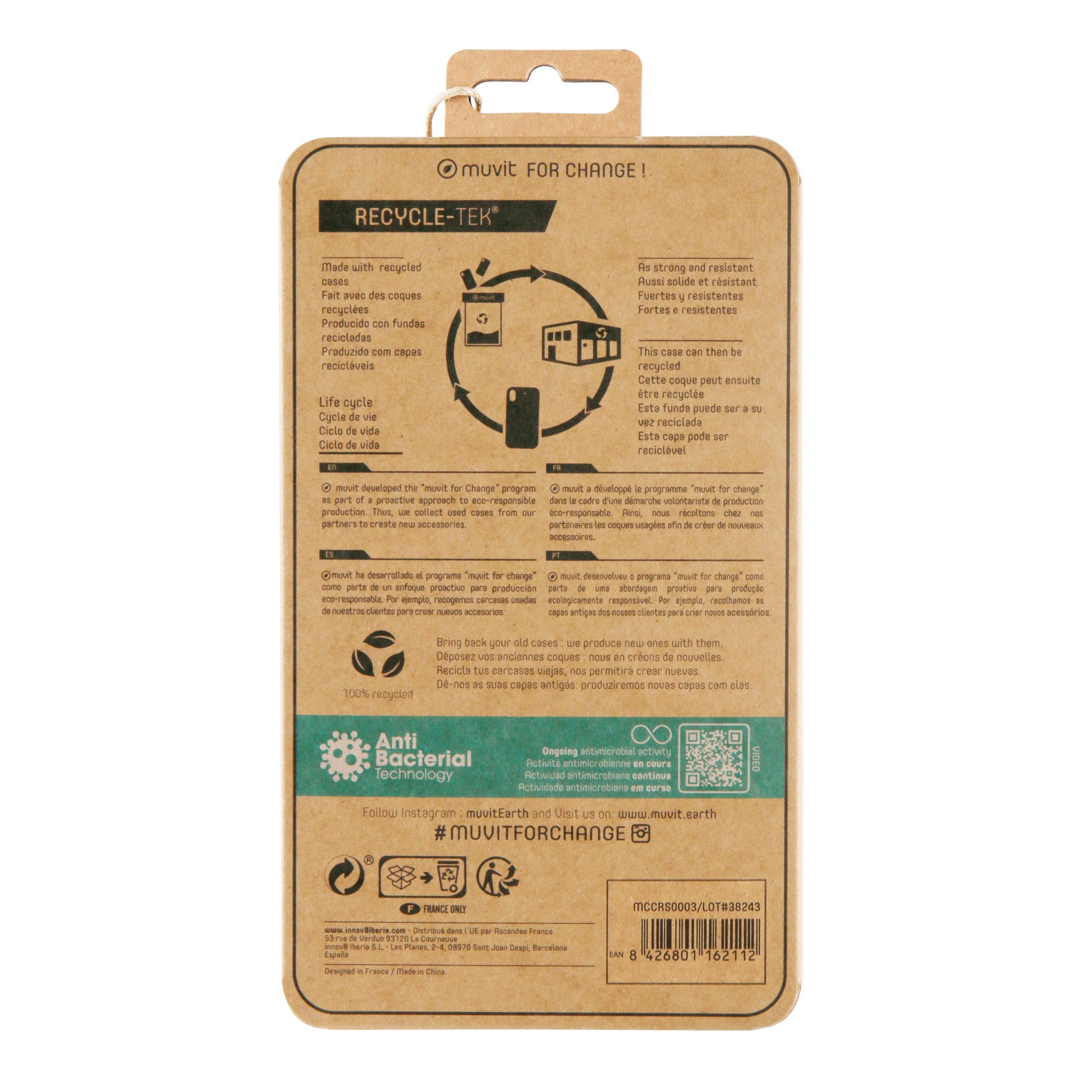 FUNDA MUVIT RECYCLETEK ANTIBACTERIANA PARA APPLE IPHONE 11 TRANSPARENTE
