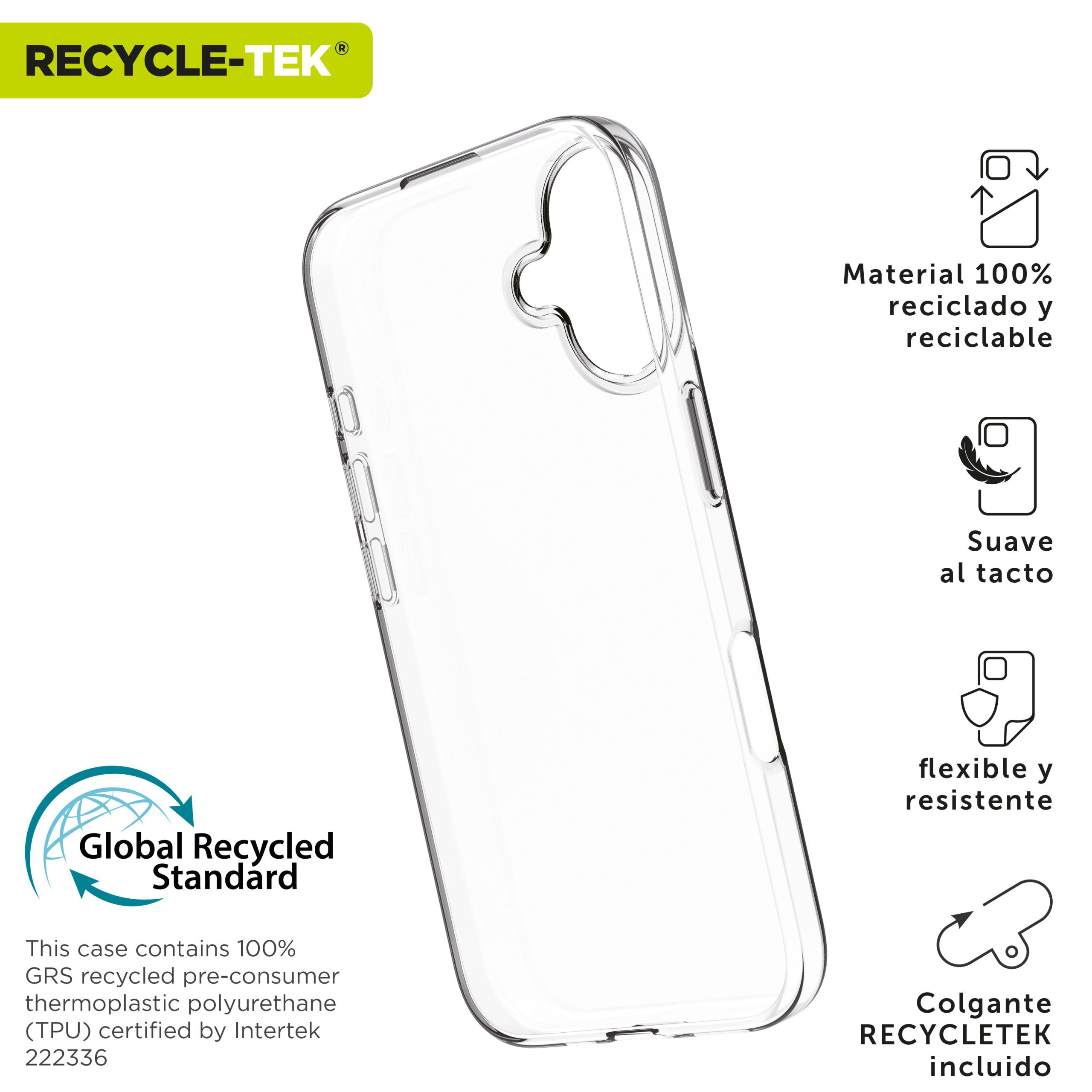 FUNDA MUVIT RECYCLETEK PARA APPLE IPHONE 16 PLUS TRANSPARENTE