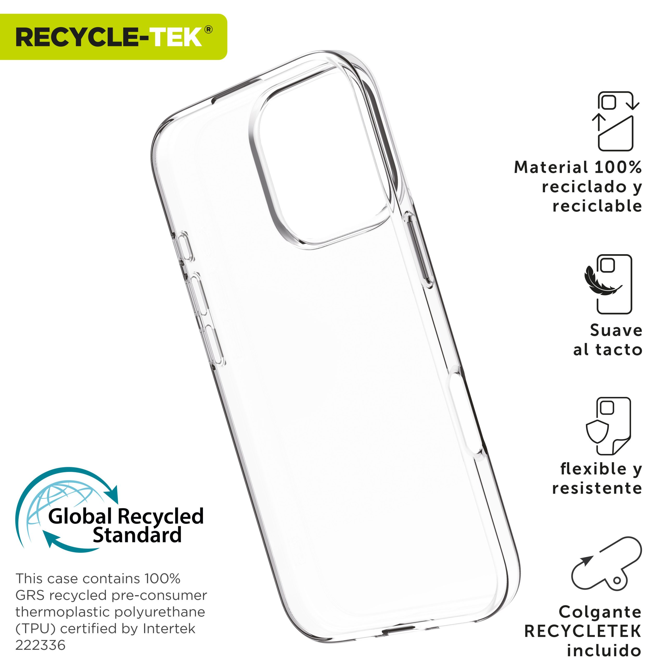 FUNDA MUVIT RECYCLETEK PARA APPLE IPHONE 16 PRO MAX TRANSPARENTE