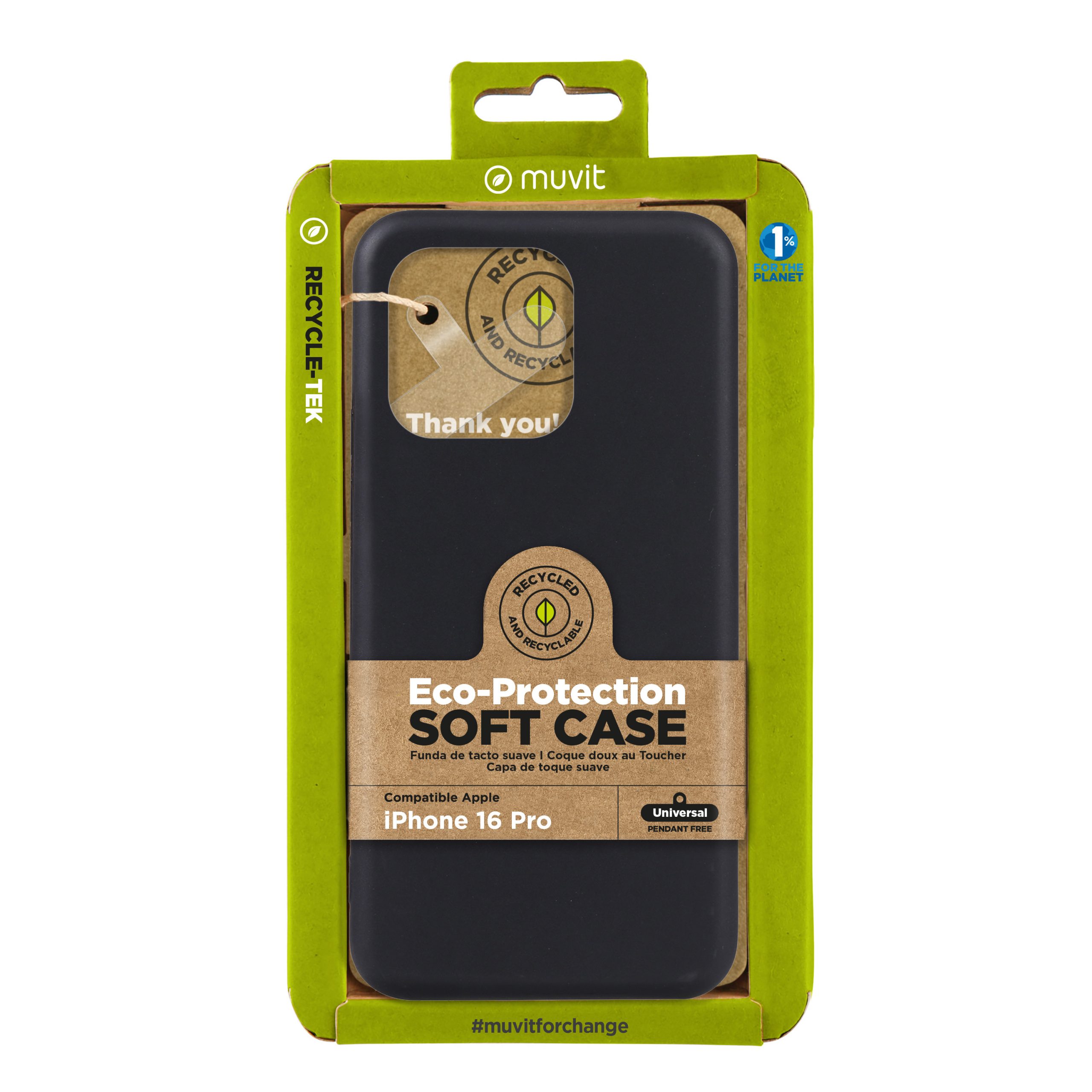 FUNDA MUVIT RECYCLETEK PARA APPLE IPHONE 16 PRO NEGRA