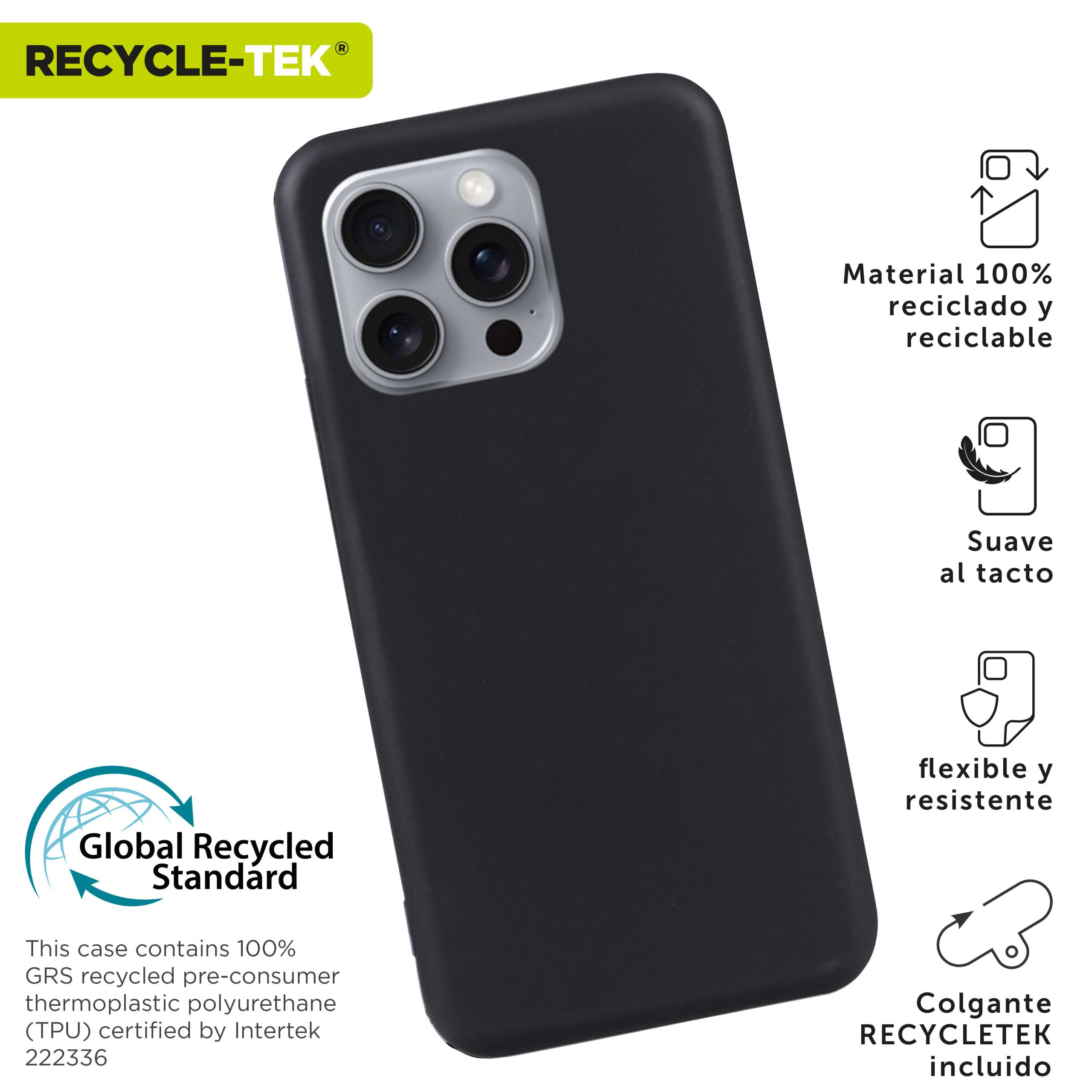 FUNDA MUVIT RECYCLETEK PARA APPLE IPHONE 16 PRO NEGRA