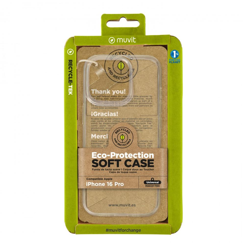 FUNDA MUVIT RECYCLETEK PARA APPLE IPHONE 16 PRO TRANSPARENTE