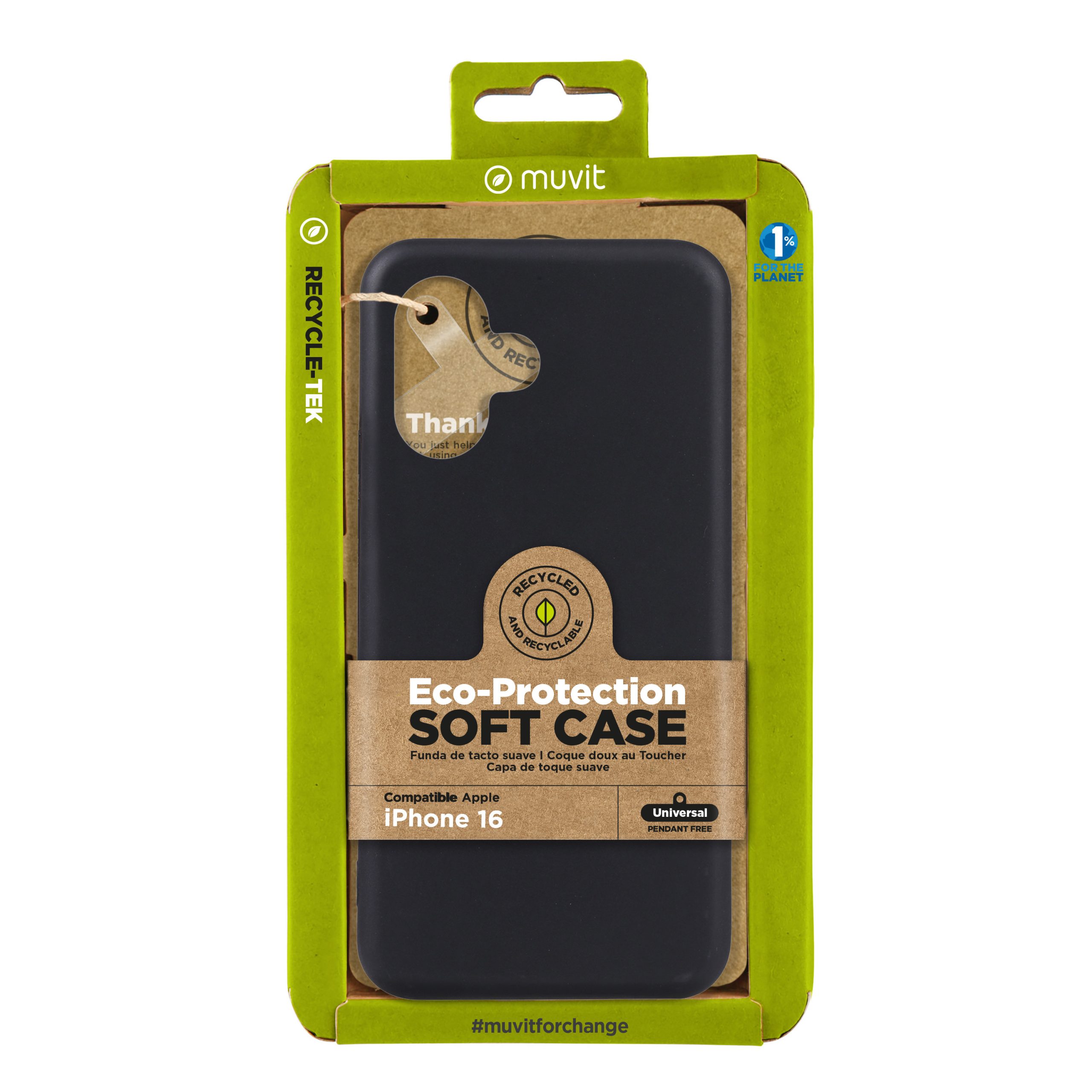 FUNDA MUVIT RECYCLETEK PARA APPLE IPHONE 16 NEGRA