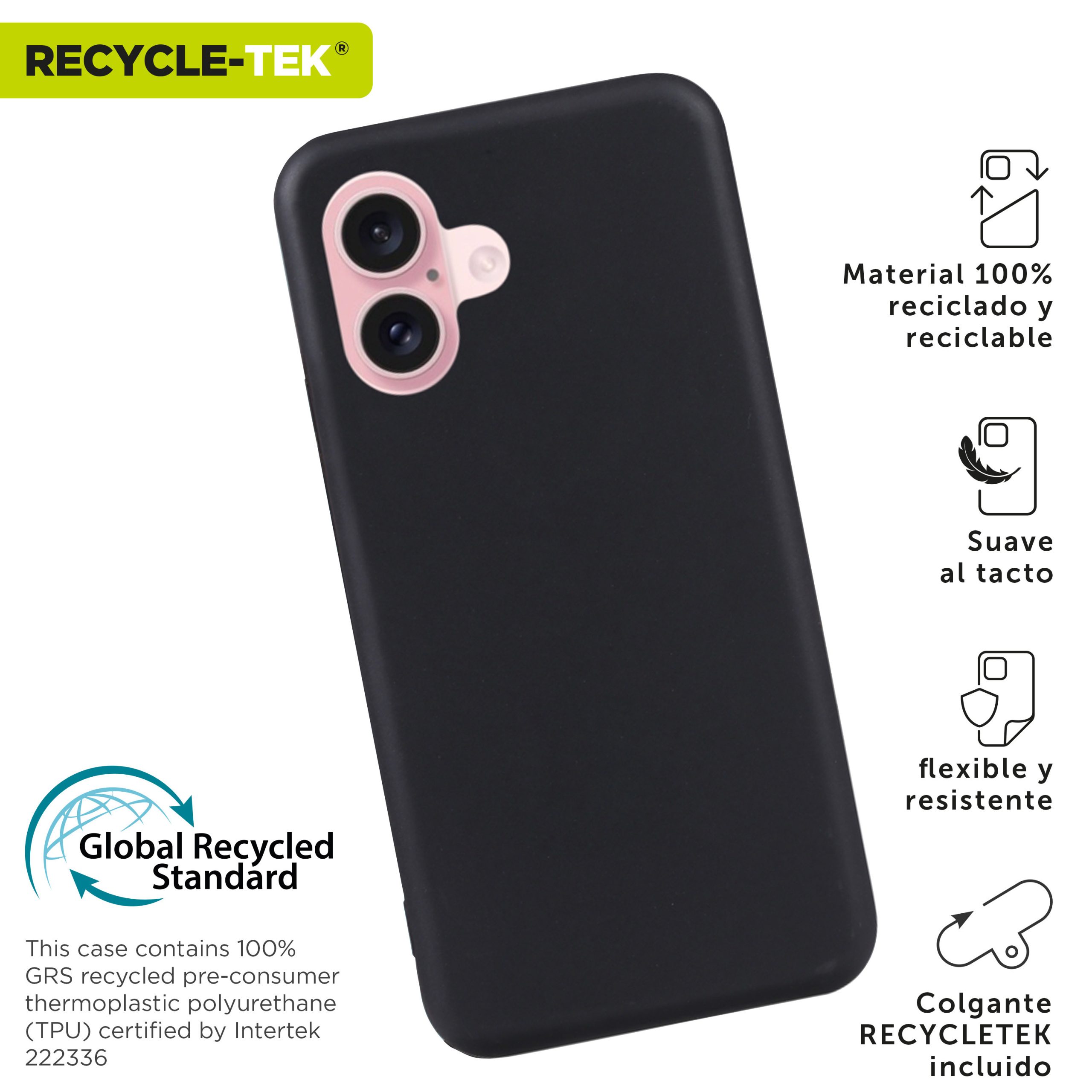 FUNDA MUVIT RECYCLETEK PARA APPLE IPHONE 16 NEGRA