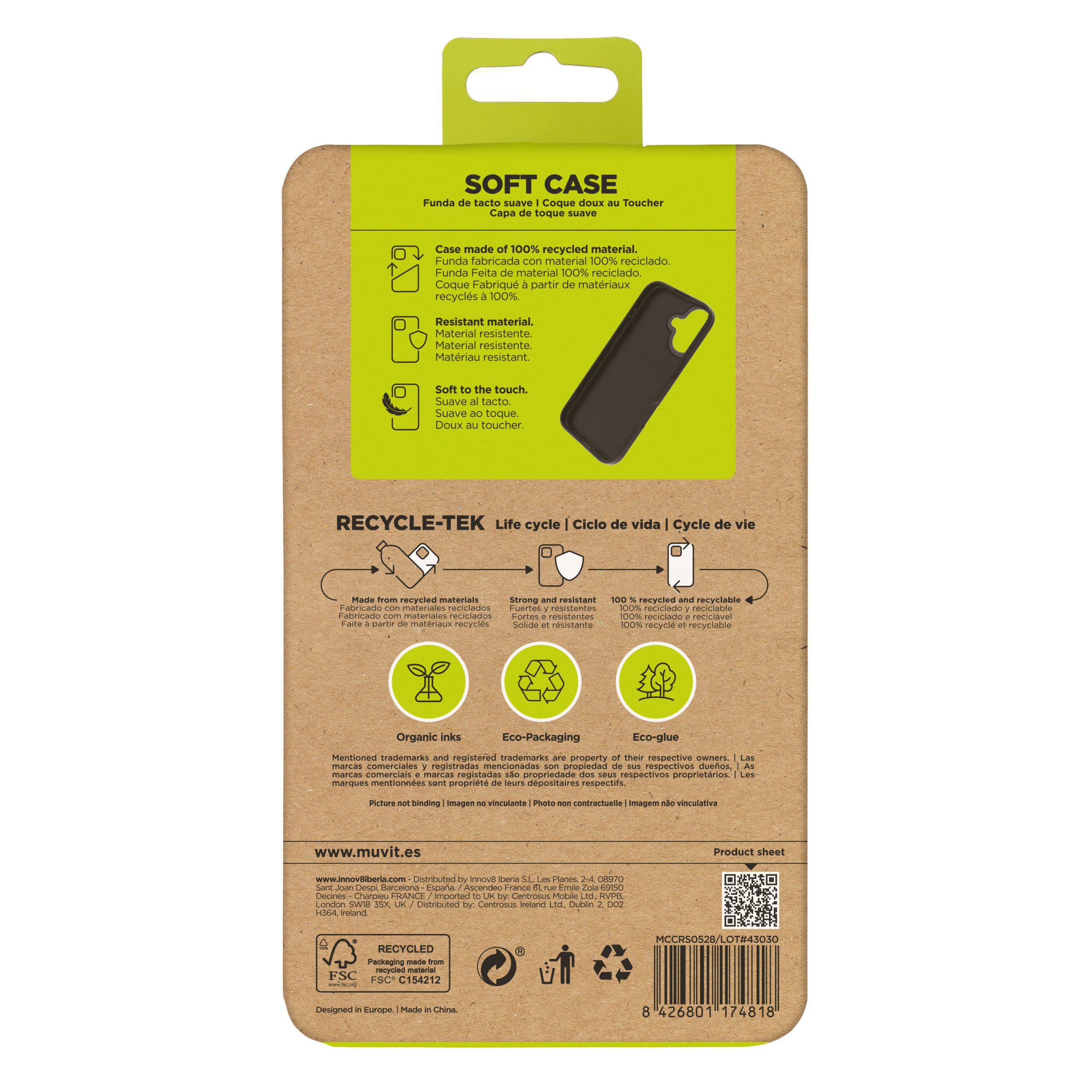 FUNDA MUVIT RECYCLETEK PARA APPLE IPHONE 16 NEGRA