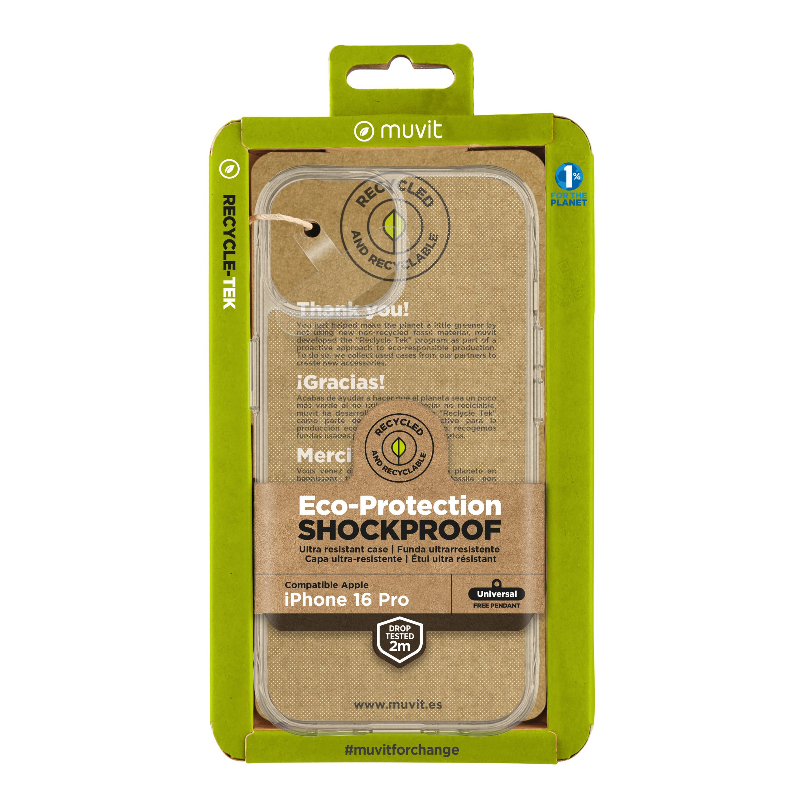 FUNDA MUVIT SHOCKPROOF 2M PARA APPLE IPHONE 16 PRO TRANSPARENTE