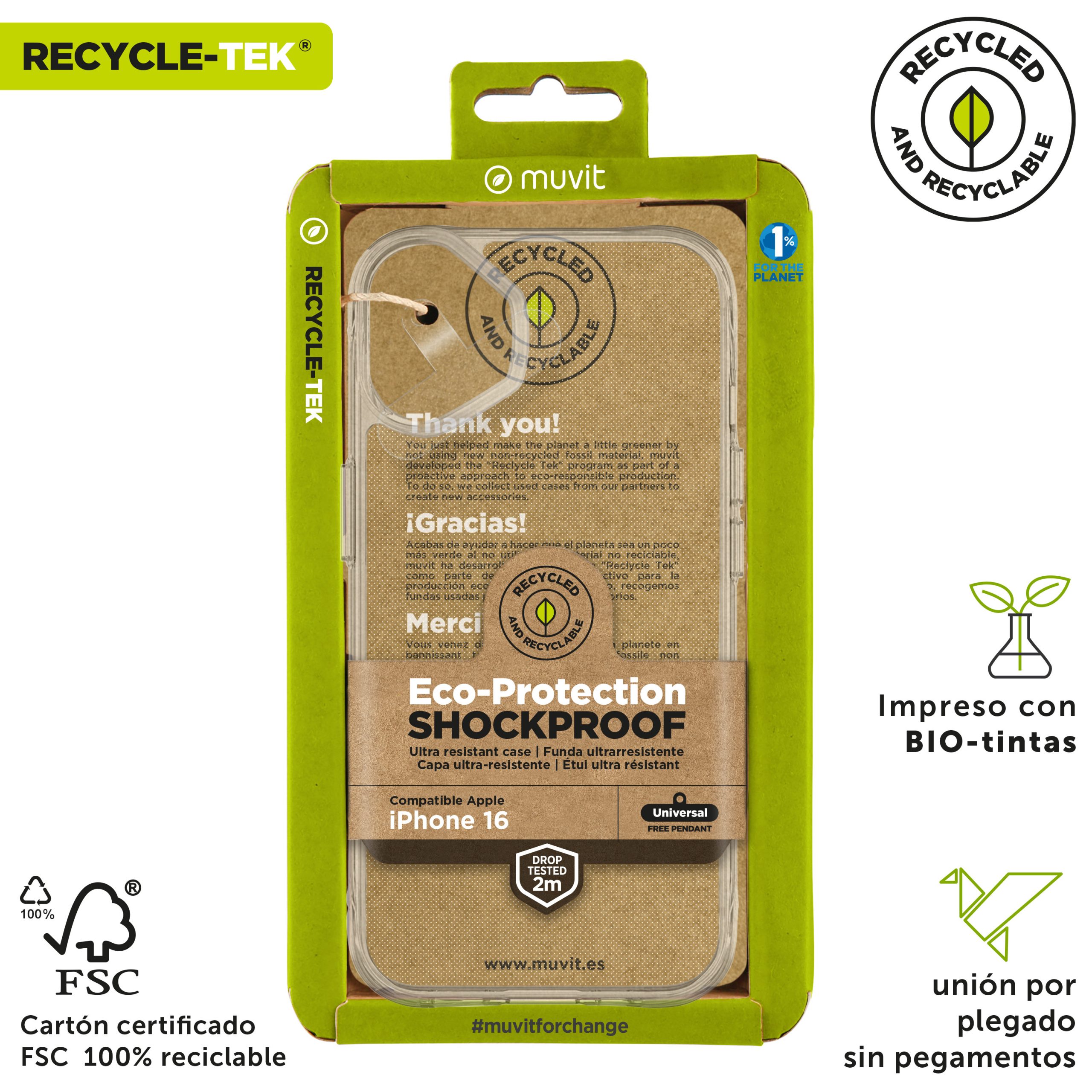 FUNDA MUVIT SHOCKPROOF 2M PARA APPLE IPHONE 16 TRANSPARENTE