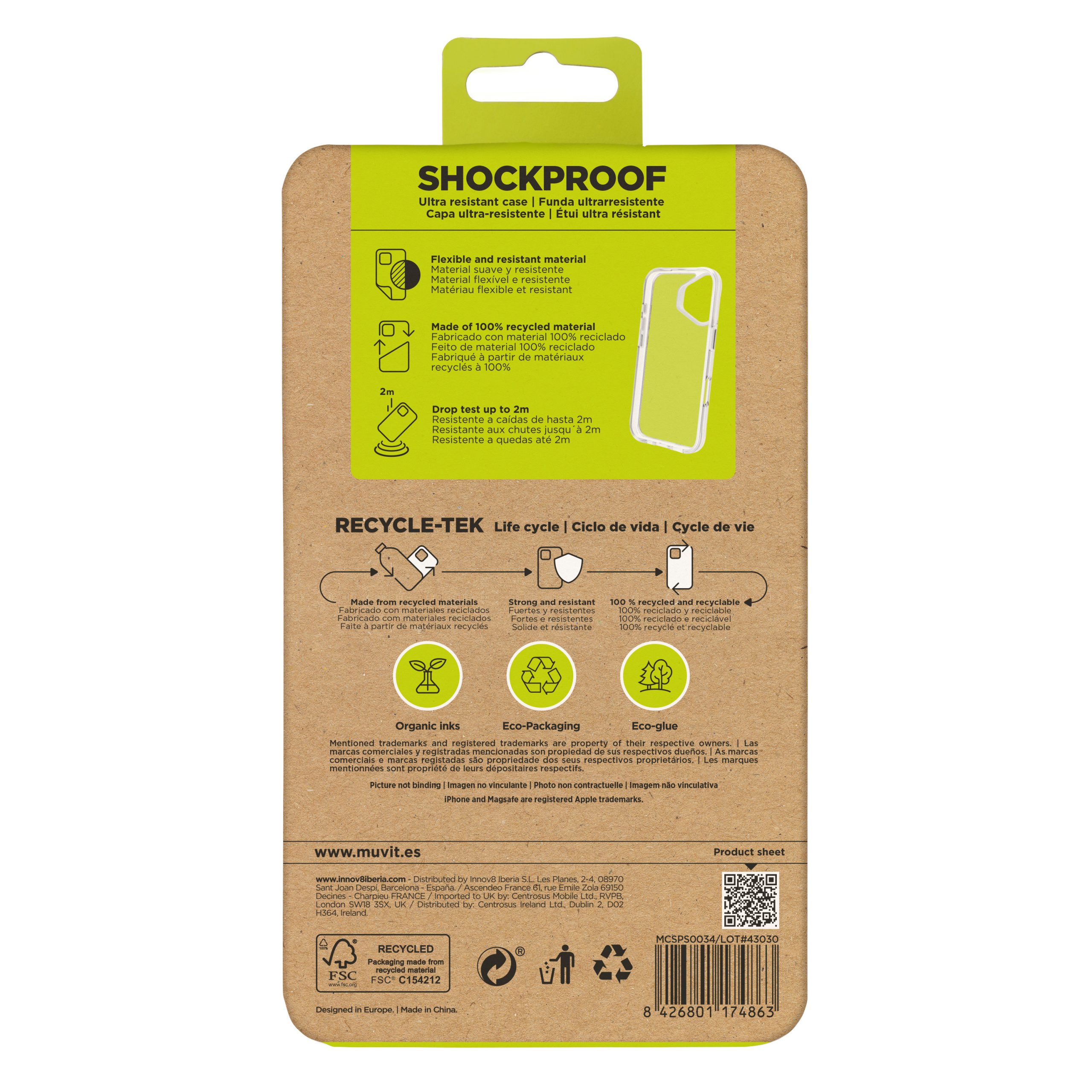FUNDA MUVIT SHOCKPROOF 2M PARA APPLE IPHONE 16 TRANSPARENTE