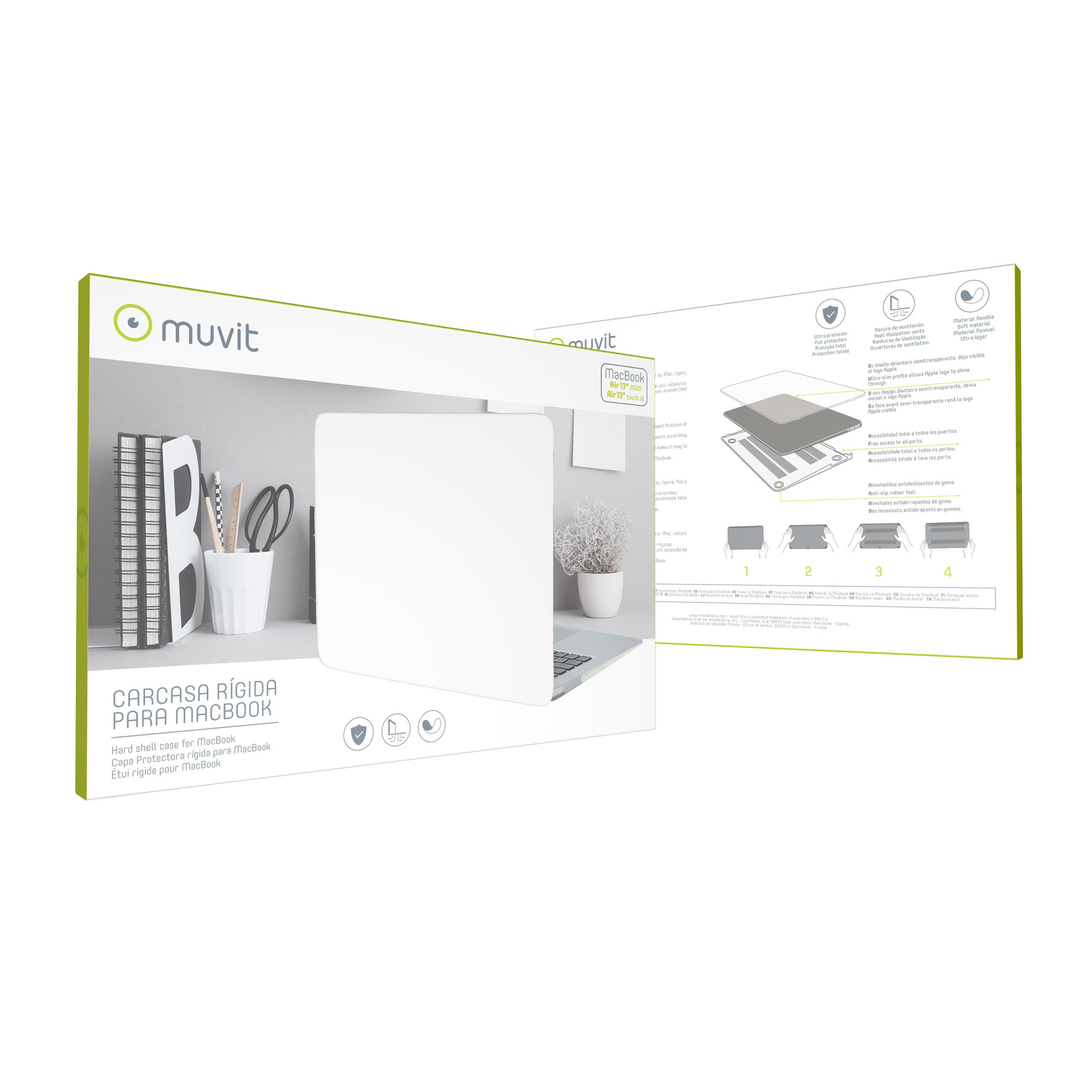 FUNDA MUVIT PARA APPLE MACBOOK AIR 13" TOUCH ID / AIR 13 2020 TRANSPARENTE