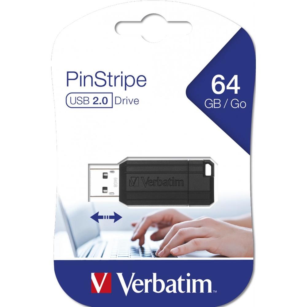 MEMORIA USB 2.0 VERBATIM PINSTRIPE 64GB NEGRO