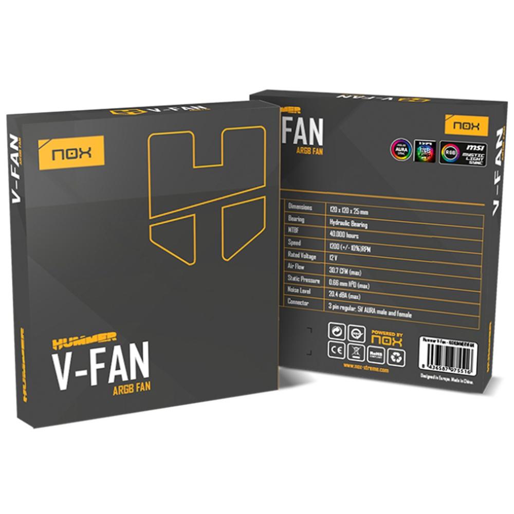 VENTILADOR CAJA NOX HUMMER V-FAN ARGB ESPEJO INFINITO 120MM NEGRO