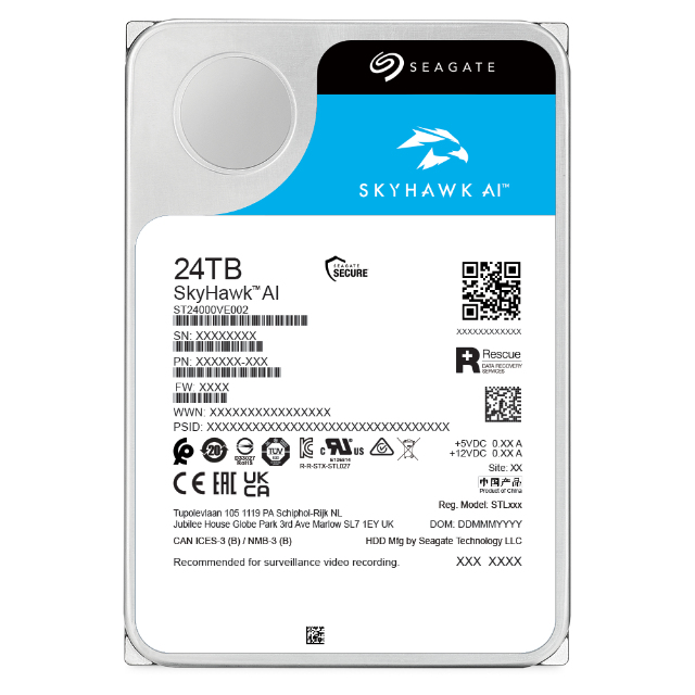 DISCO DURO INTERNO HDD SEAGATE SKYHAWK AI ST24000VE002 24TB 3.5" 7200RPM/ 256MB/ SATA3
