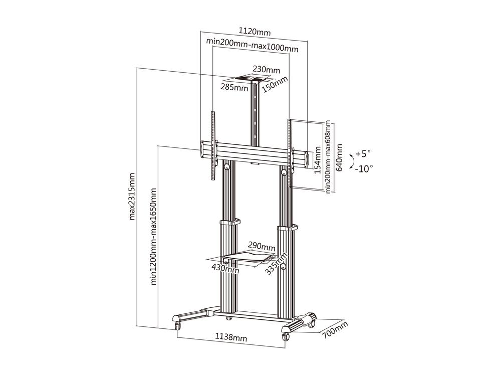 SOPORTE SUELO CON RUEDAS TV EQUIP VESA HASTA 100" 1000X600MM MAX 100KG