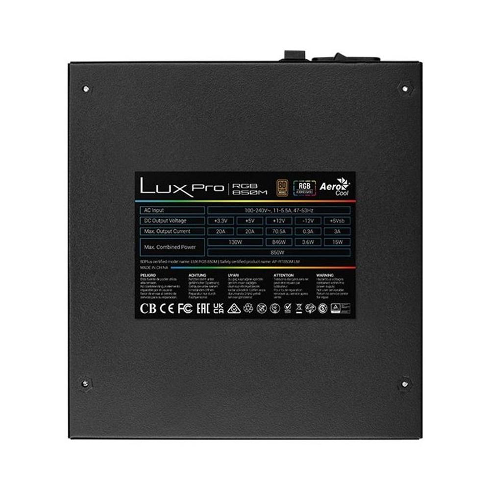 FUENTE ALIMENTACION AEROCOOL LUX PRO RGB GAMING ATX 850W