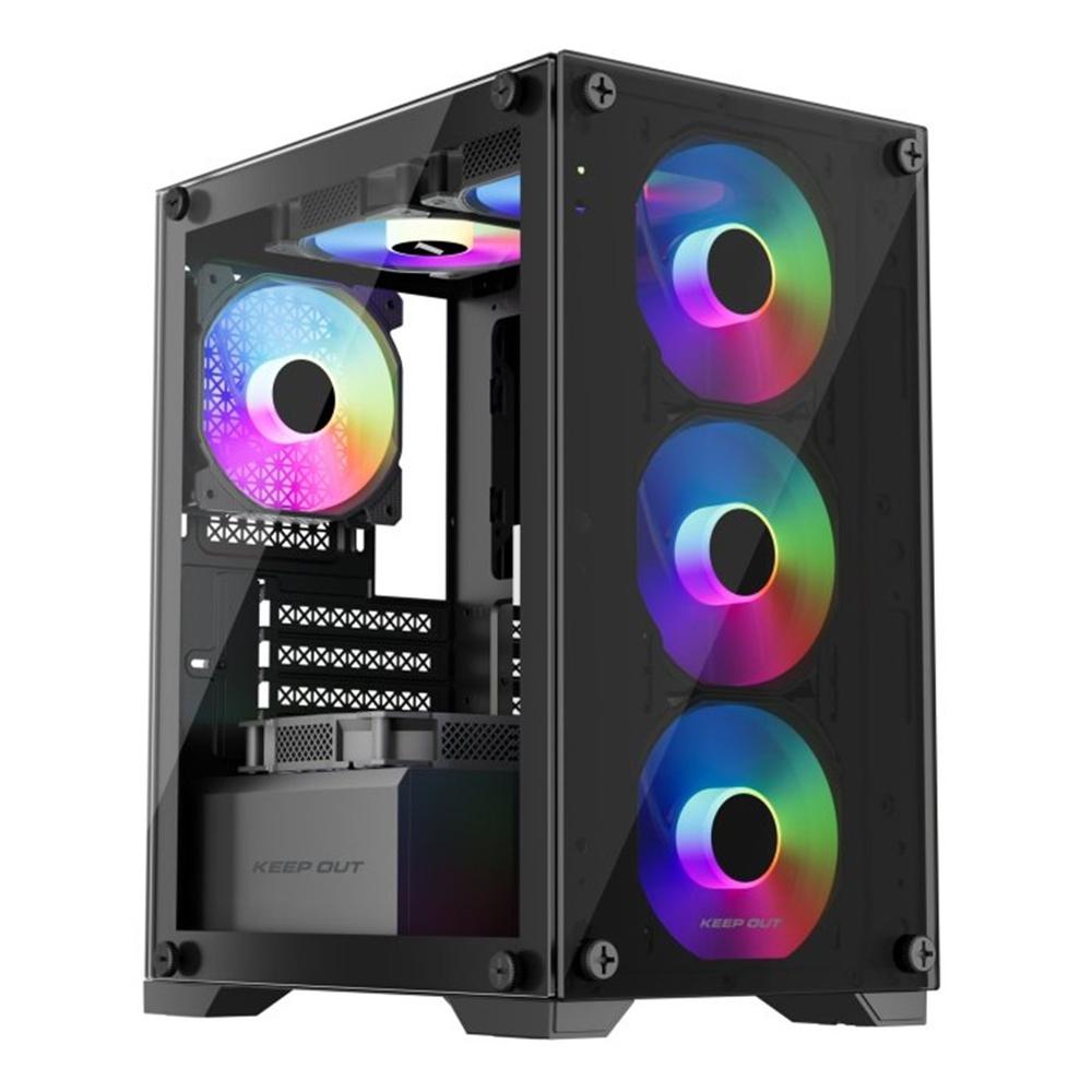 CAJA ORDENADOR GAMING KEEP OUT XC-201 GLASS MATX ARGB CRISTAL TEMPLADO NEGRO