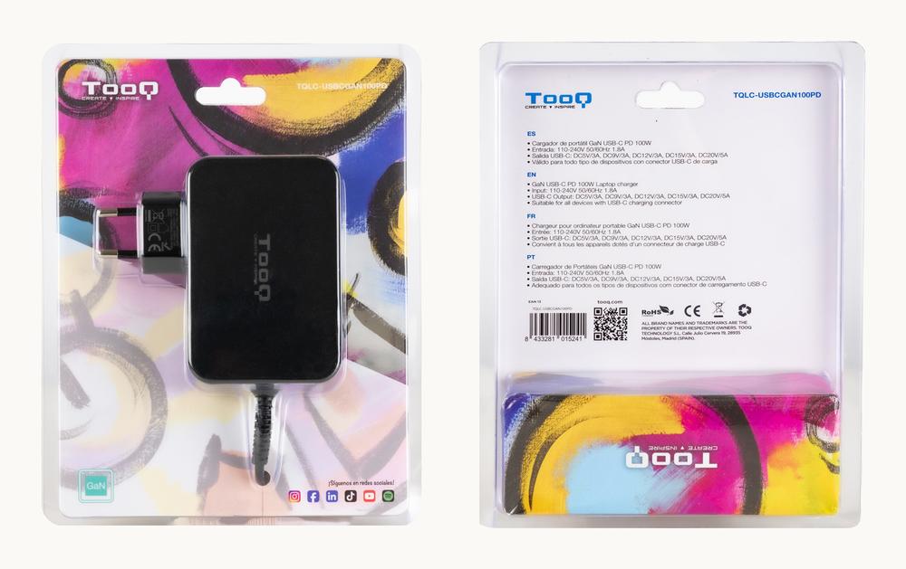 CARGADOR DE PORTATIL TOOQ TQLC-USBCGAN100PD 100W USB-C NEGRO