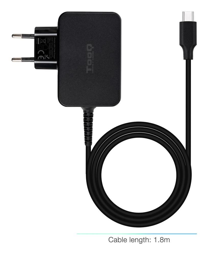 CARGADOR DE PARED TOOQ TQLC-USBCGAN45PD 45W GAN USB TIPO C NEGRO
