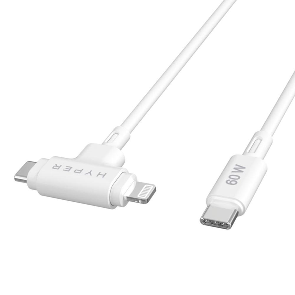 CABLE USB TIPO C A USB TIPO C/ LIGHTNING HYPER 1.5M/ MACHO-MACHO/ BLANCO
