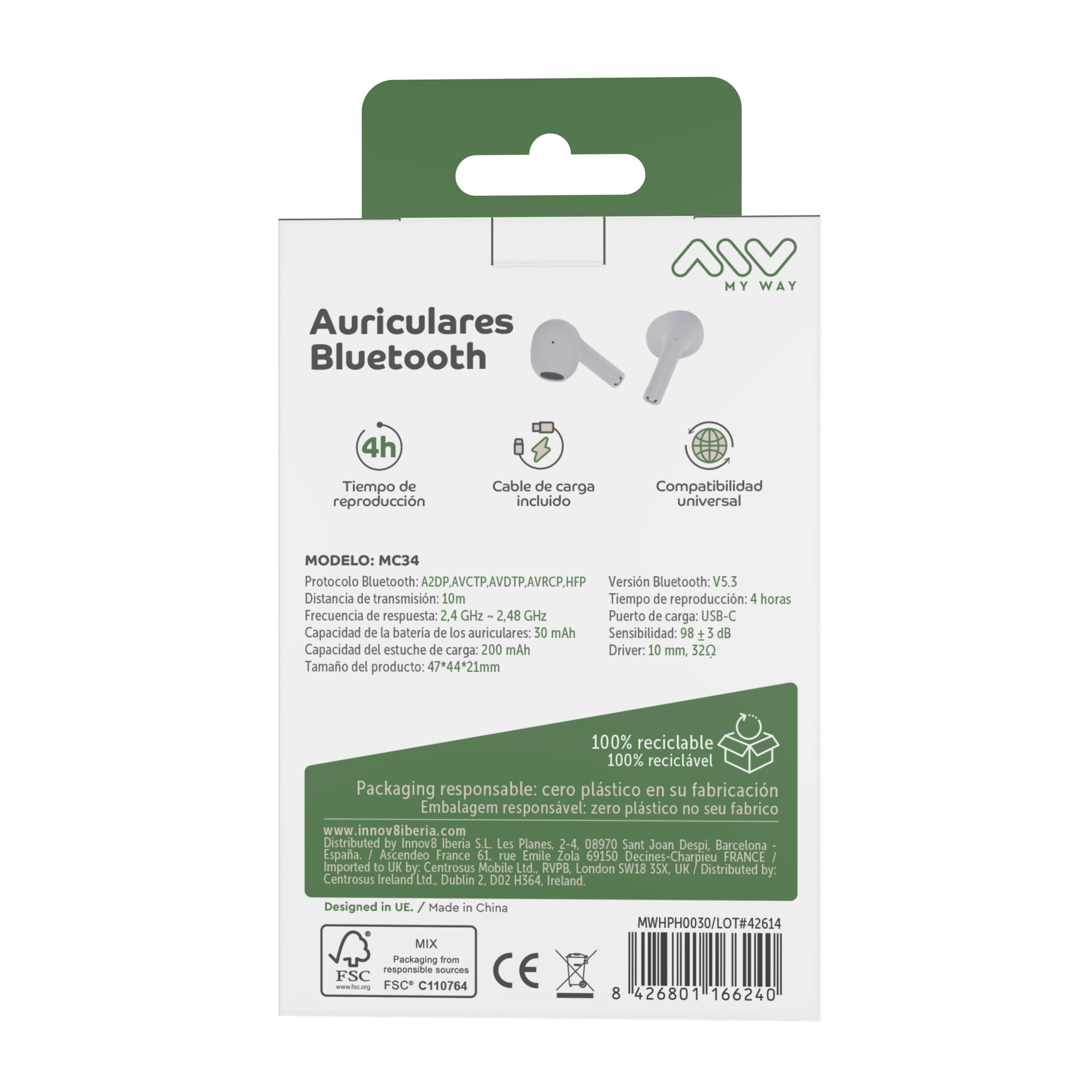 AURICULARES MYWAY MWHPH0030 INALAMBRICO BLANCO