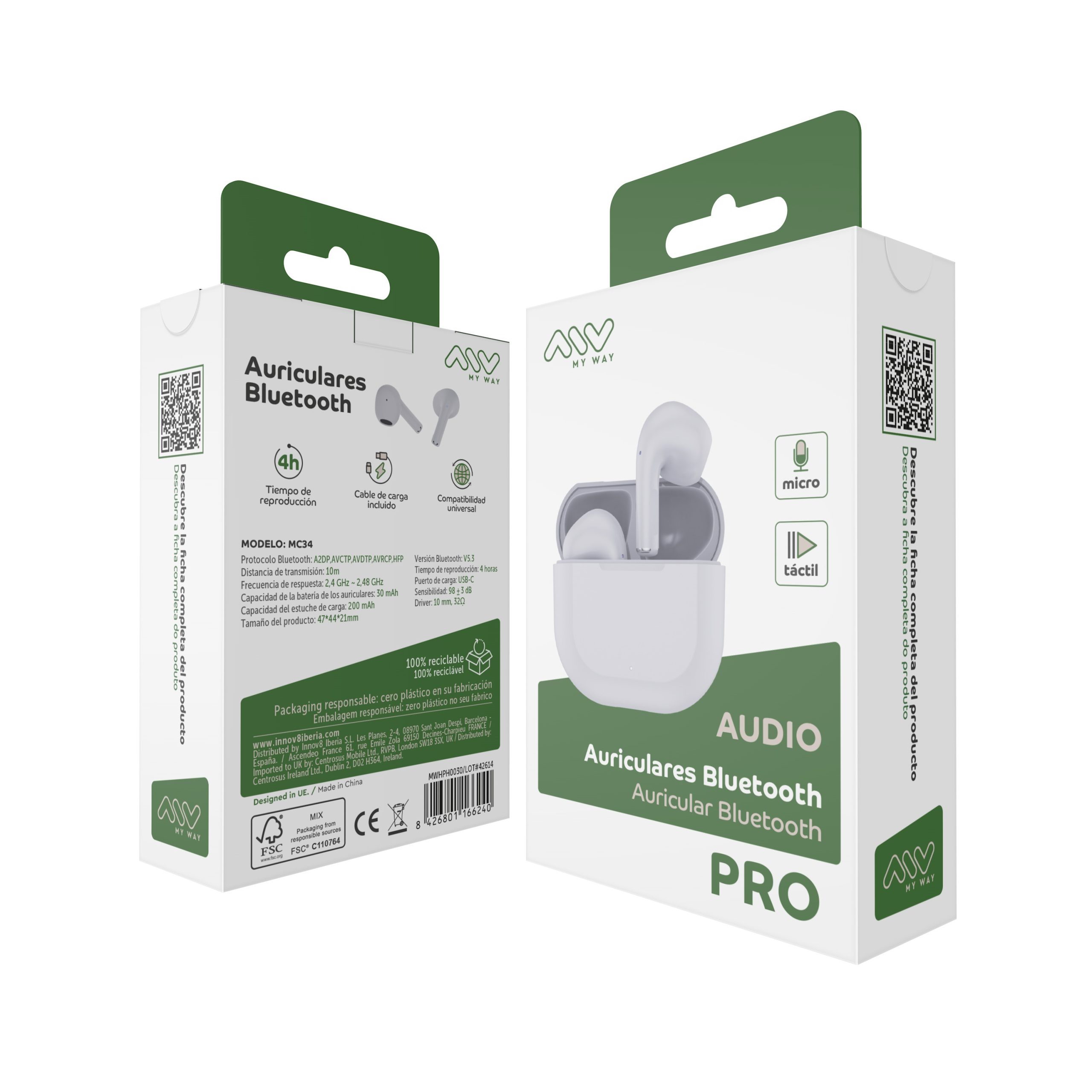 AURICULARES MYWAY MWHPH0030 INALAMBRICO BLANCO