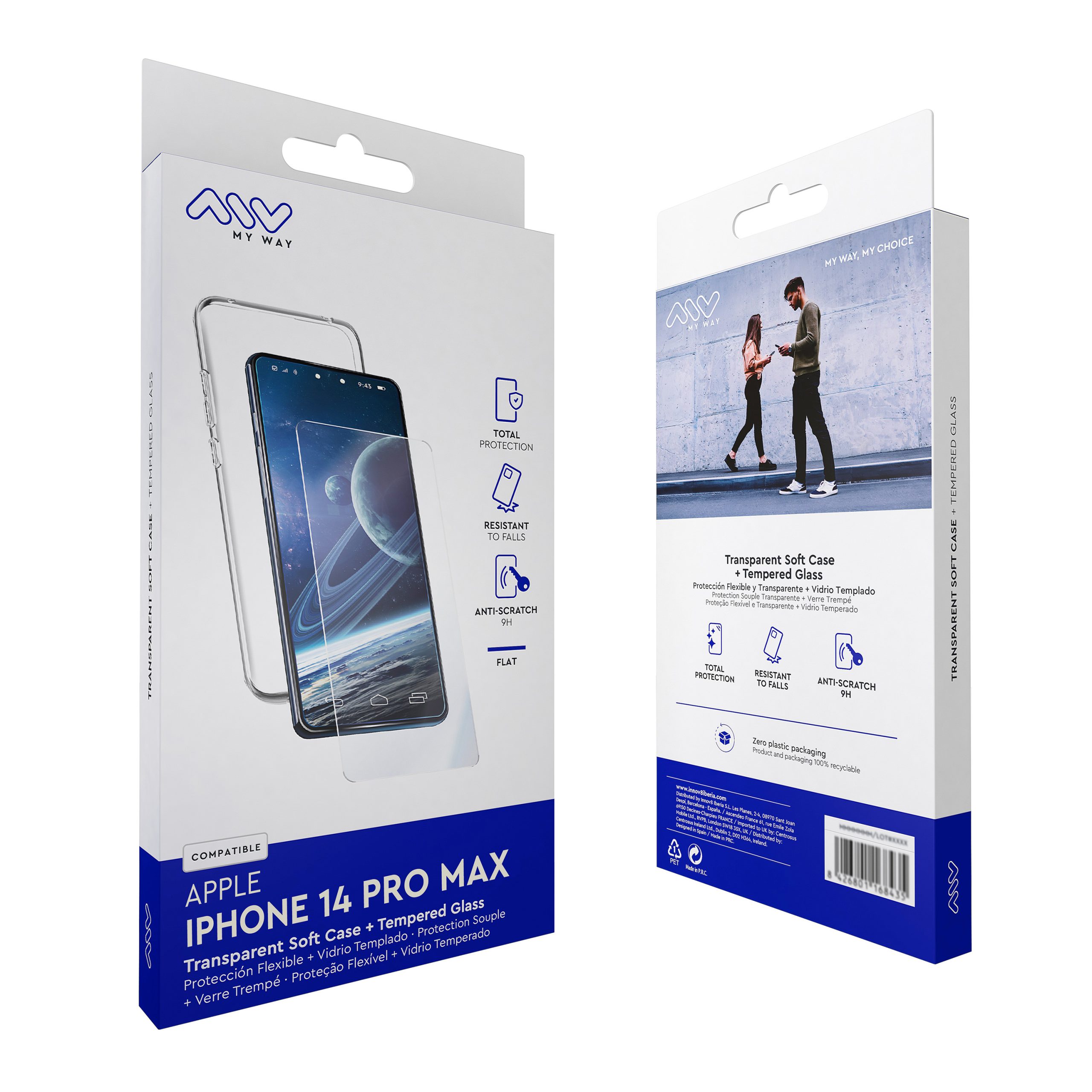 CARCASA MYWAY PARA APPLE IPHONE 14 PRO MAX TRANSPARENTE + PROTECTOR PANTALLA CRISTAL TEMPLADO