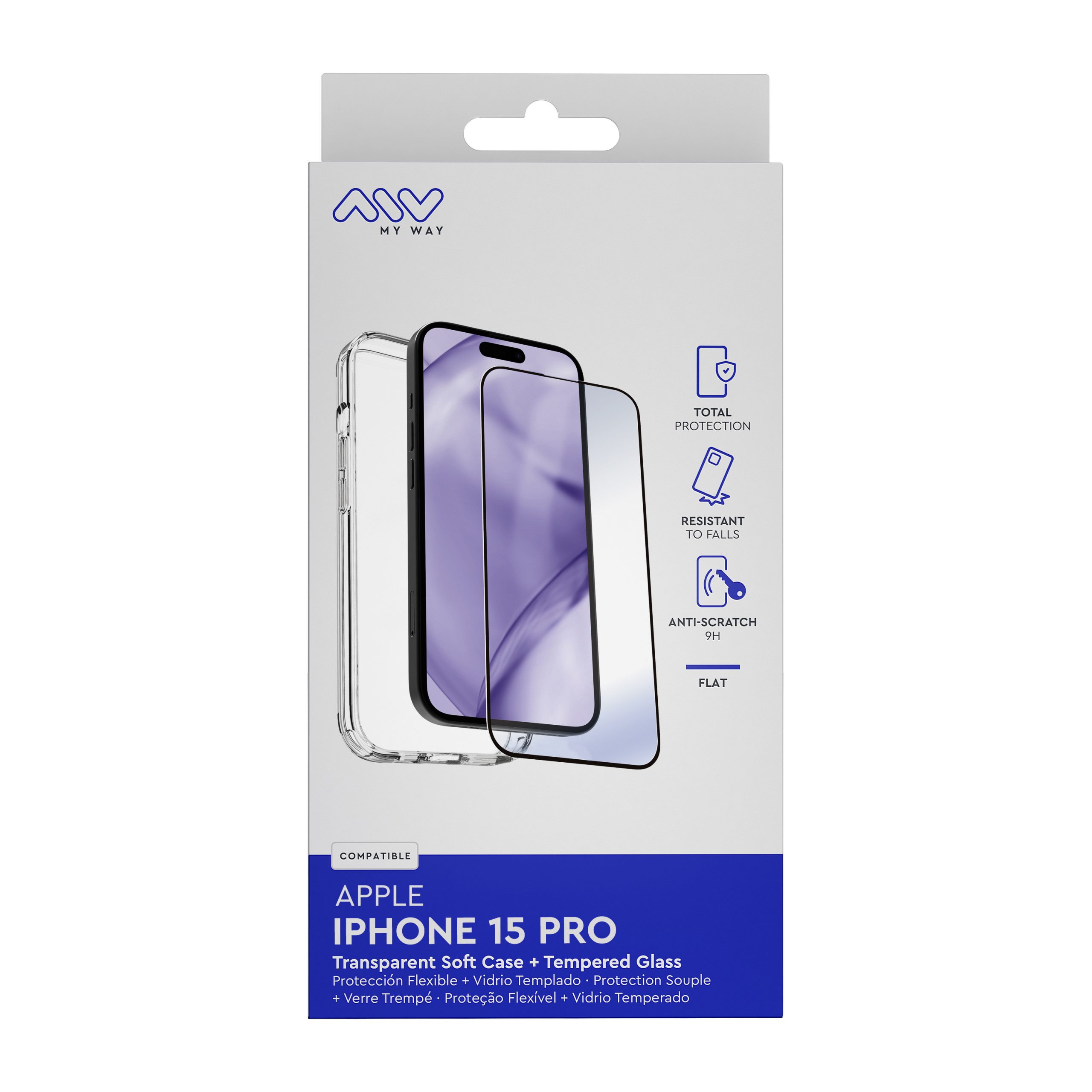 CARCASA MYWAY PARA APPLE IPHONE 15 PRO TRANSPARENTE + PROTECTOR PANTALLA CRISTAL TEMPLADO