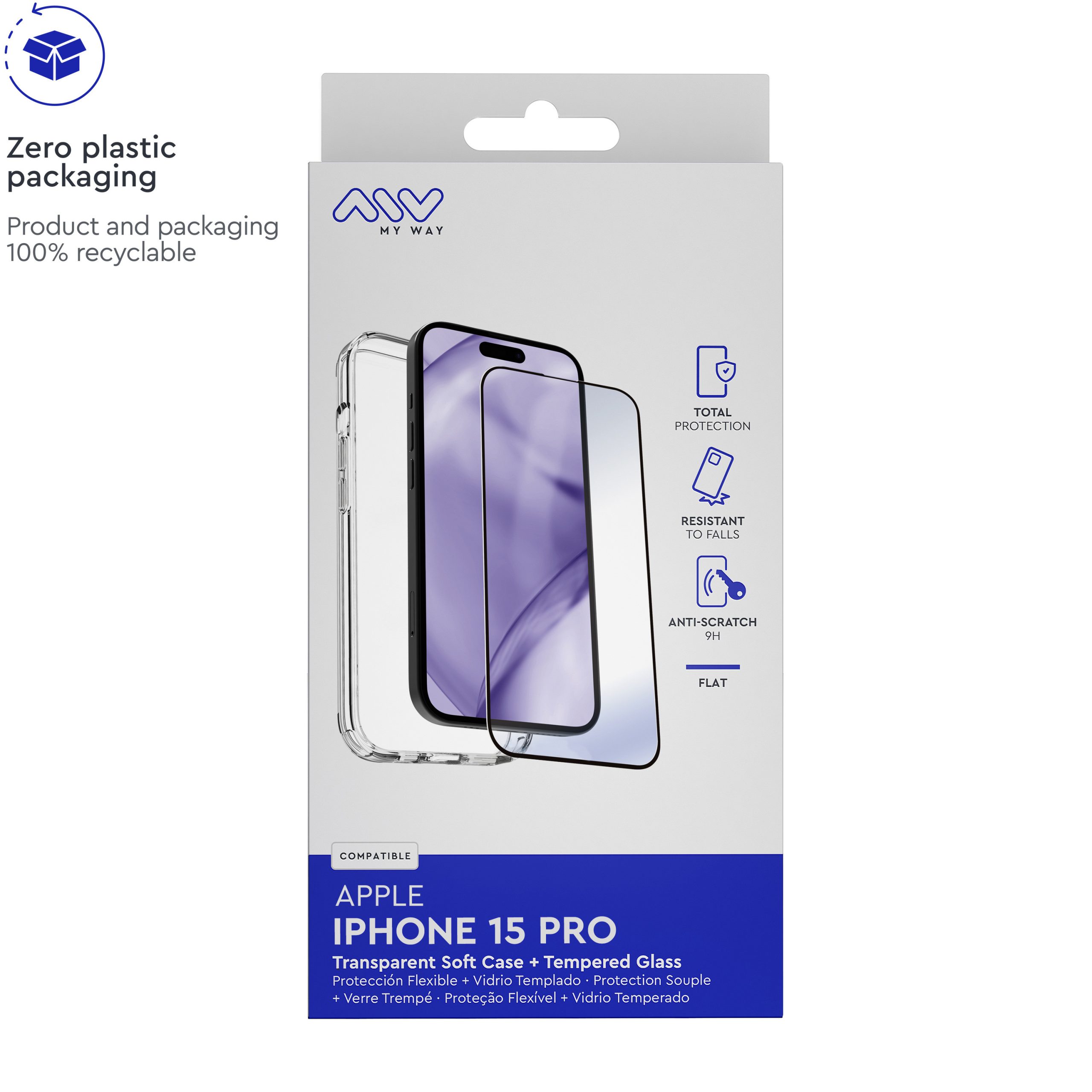 CARCASA MYWAY PARA APPLE IPHONE 15 PRO TRANSPARENTE + PROTECTOR PANTALLA CRISTAL TEMPLADO