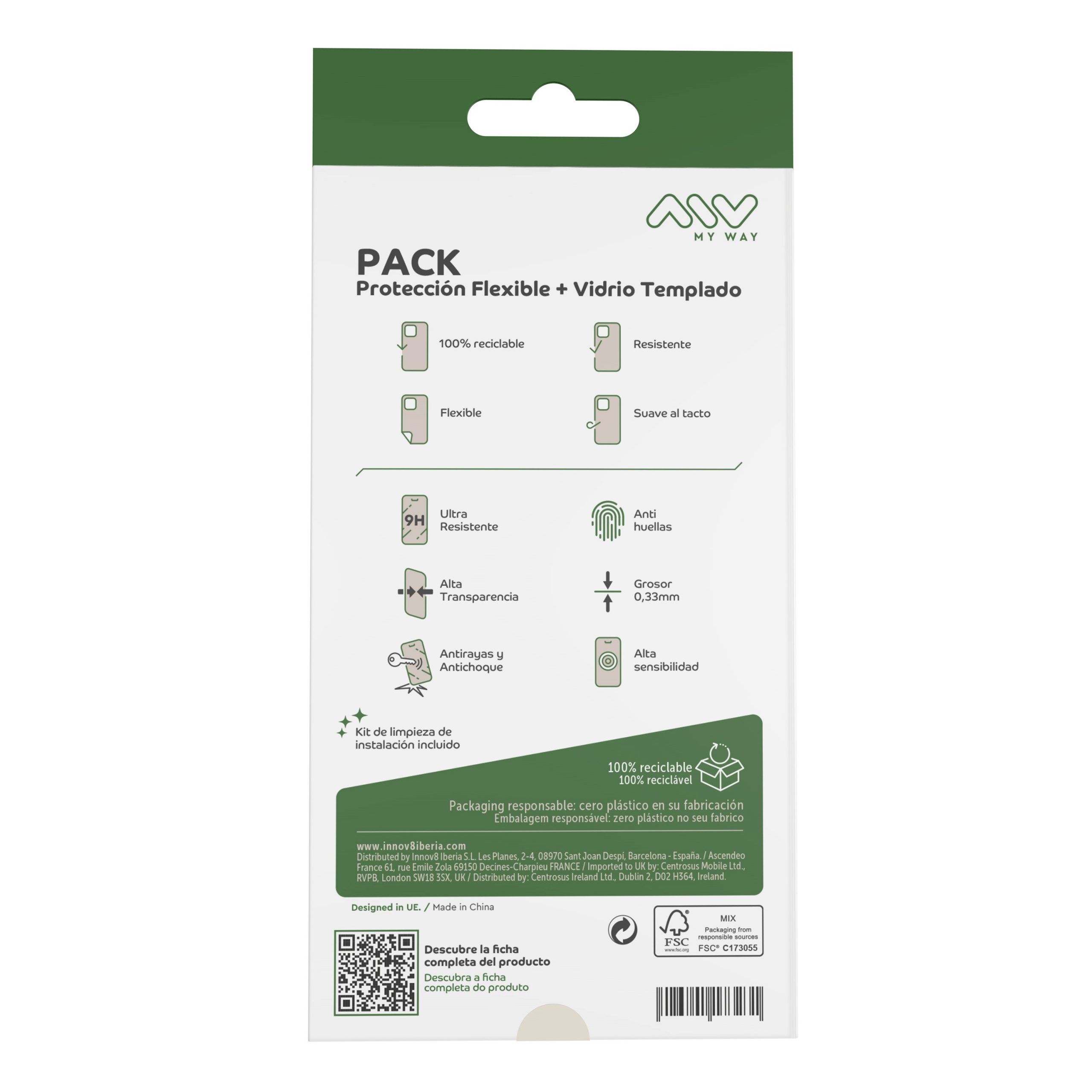CARCASA MYWAY PARA APPLE IPHONE 16 TRANSPARENTE + PROTECTOR PANTALLA CRISTAL TEMPLADO