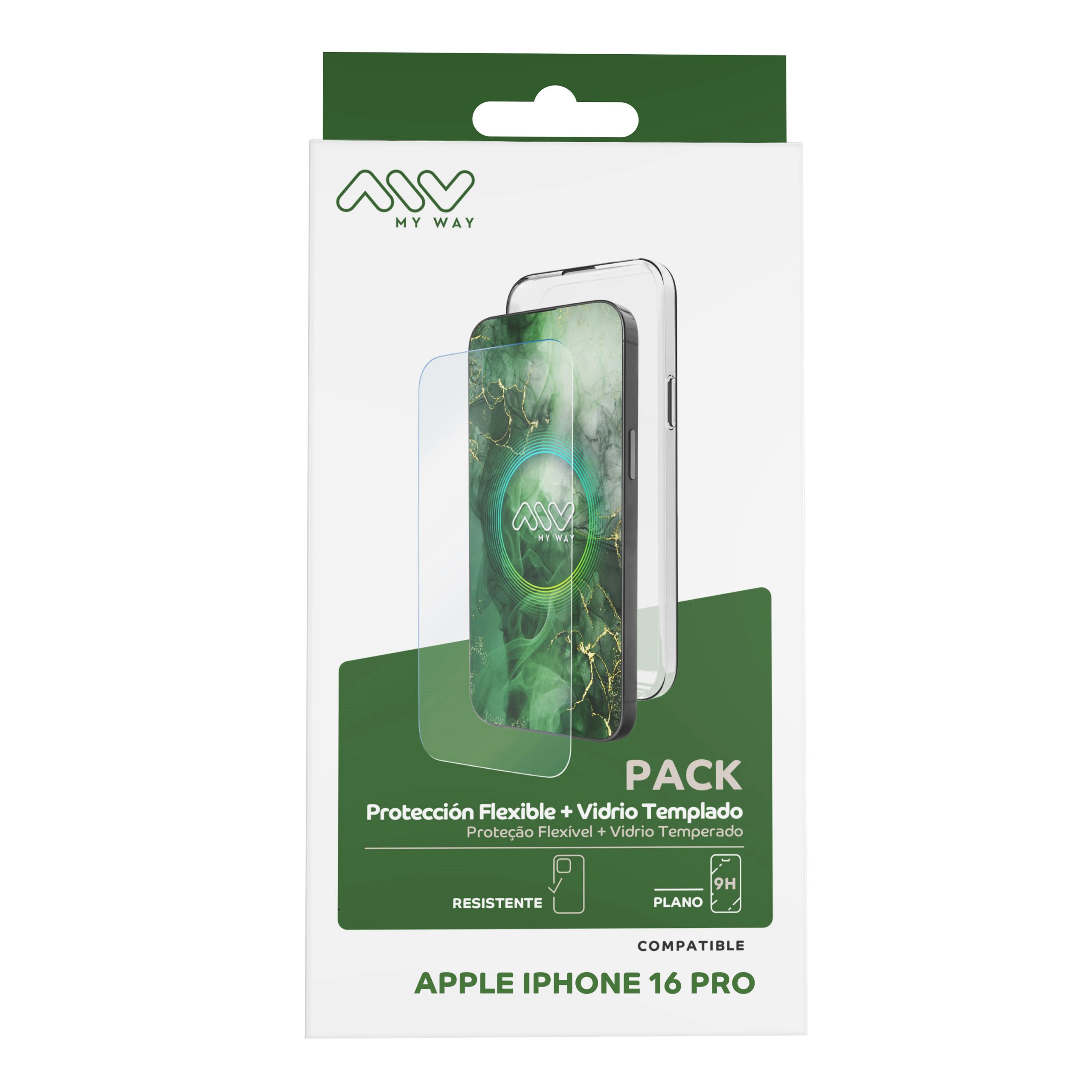 CARCASA MYWAY PARA APPLE IPHONE 16 PRO TRANSPARENTE + PROTECTOR PANTALLA CRISTAL TEMPLADO