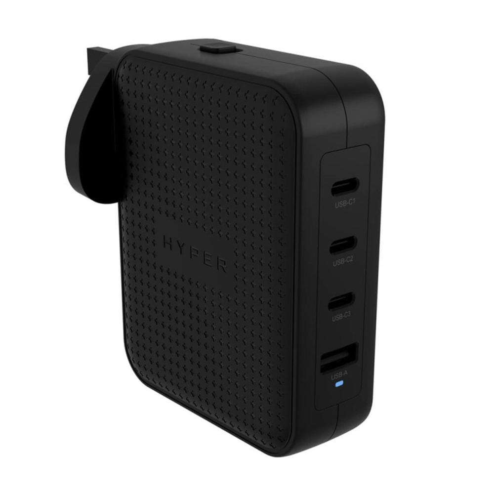 CARGADOR DE PARED INGLES HYPER 3 X USB TIPO C 1 X USB TIPO A NEGRO