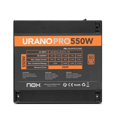 FUENTE ALIMENTACION NOX URANO PRO GAMING ATX 550W