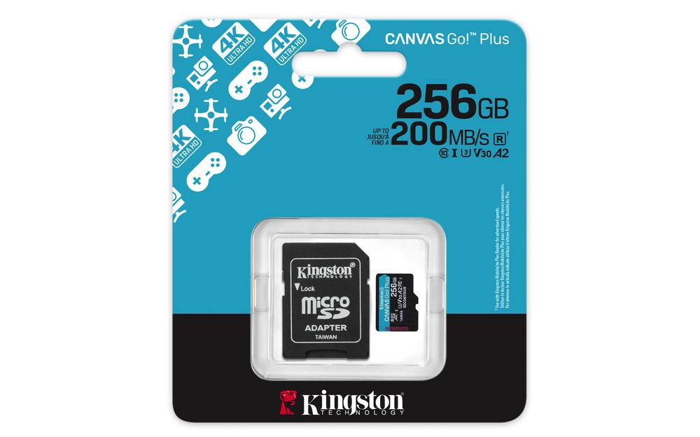 TARJETA MEMORIA MICRO SECURE DIGITAL SD XC 256GB KINGSTON CANVAS GO! PLUS CLASE 10 UHS-I U3 + ADAPTADOR SD