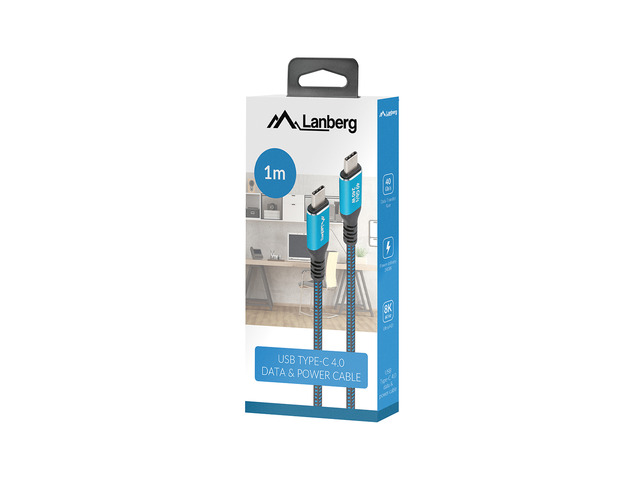 CABLE USB TIPO C 4.0 LANBERG / MACHO- MACHO 240W / 8K / 60HZ / 1M / AZUL