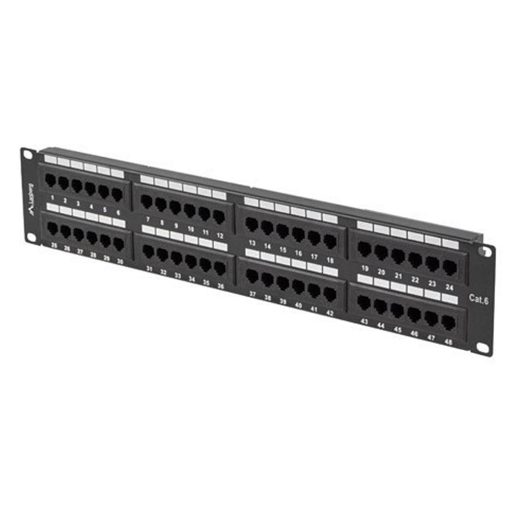 PATCH PANEL LANBERG 48 PUERTOS 2U 19" CAT.6 NEGRO