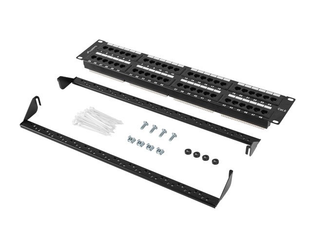 PATCH PANEL LANBERG 48 PUERTOS 2U 19" CAT.6 NEGRO