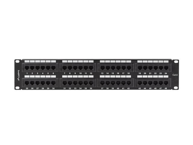 PATCH PANEL LANBERG 48 PUERTOS 2U 19" CAT.6 NEGRO