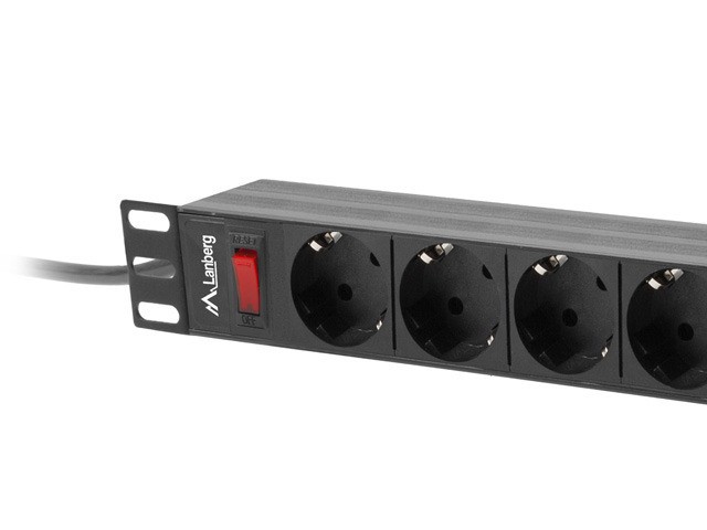 REGLETA LANBERG 1U 16A 9X SCHUKO RACK 19" 3M NEGRO