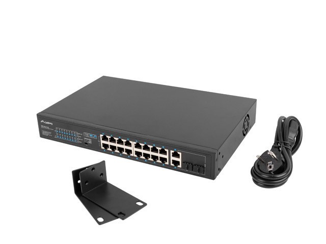 SWITCH LANBERG 18 PUERTOS 100MB 16xPOE+/2x GBIT ETHER 250W RACK 19"