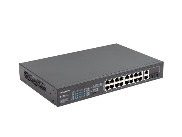 SWITCH LANBERG 18 PUERTOS 100MB 16xPOE+/2x GBIT ETHER 250W RACK 19"
