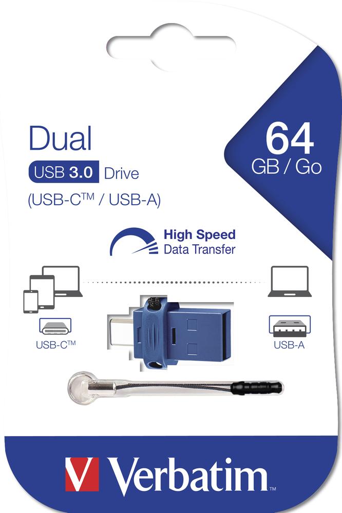 MEMORIA USB TIPO A / USB TIPO C VERBATIM STORENGO 64GB AZUL