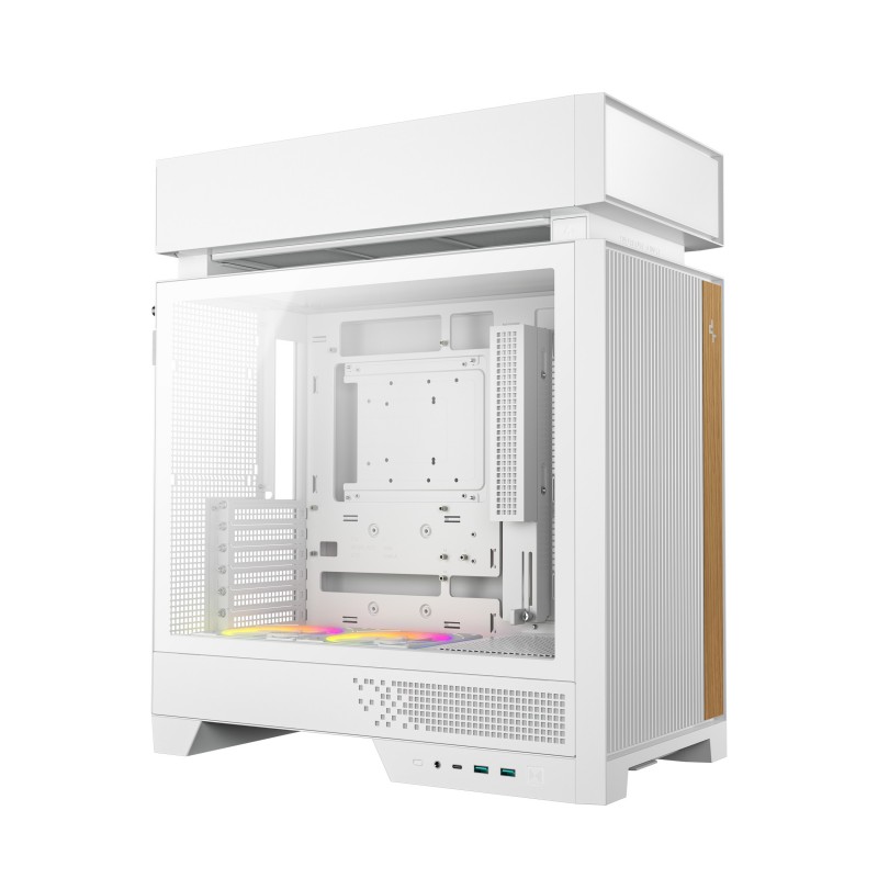CAJA ORDENADOR GAMING DEEPCOOL CL660 ATX ARGB CRISTAL TEMPLADO BLANCA Y MADERA