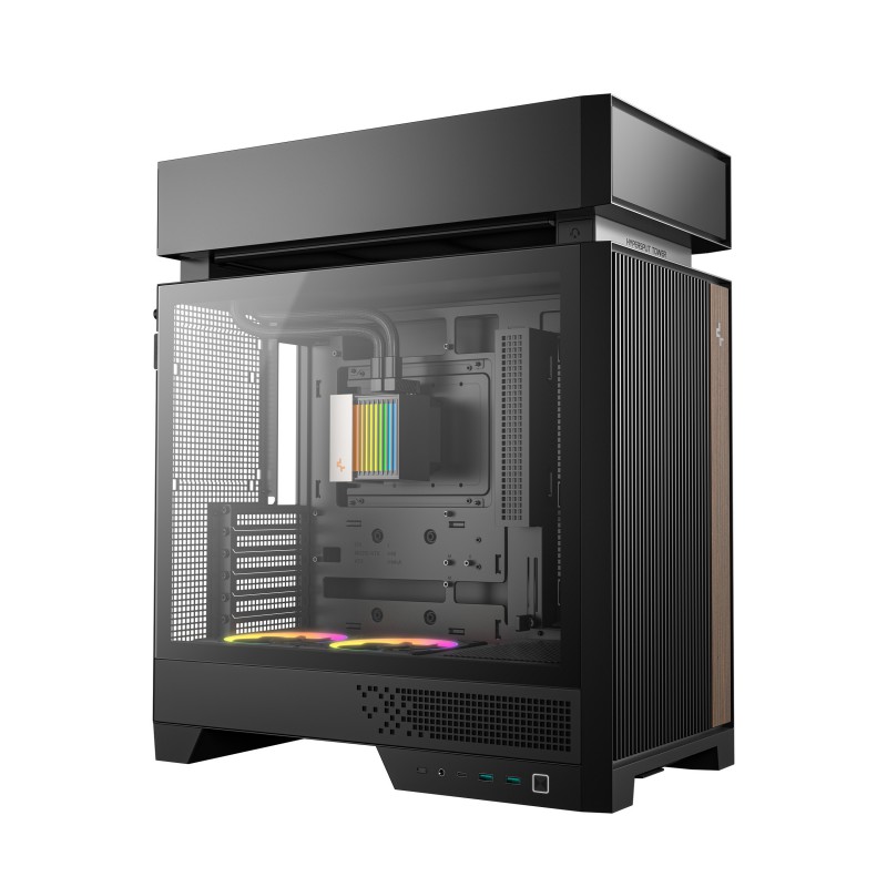 CAJA ORDENADOR GAMING DEEPCOOL CL6600 WH ATX RGB CRISTAL TEMPLADO NEGRA Y MADERA