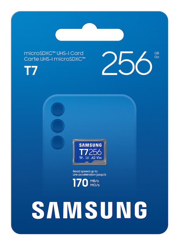 TARJETA MEMORIA MICRO SD SAMSUNG 256GB SDXC T7 CLASE10 U3 V30 A2