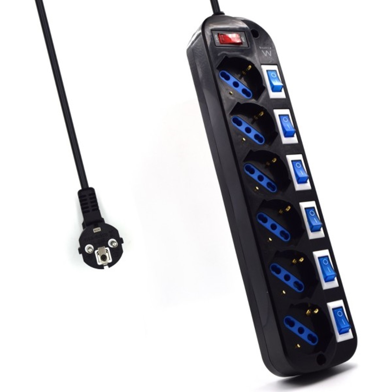 REGLETA EWENT 6 TOMAS SHUCKO INTERRUPTOR INDIVIDUAL NEGRO