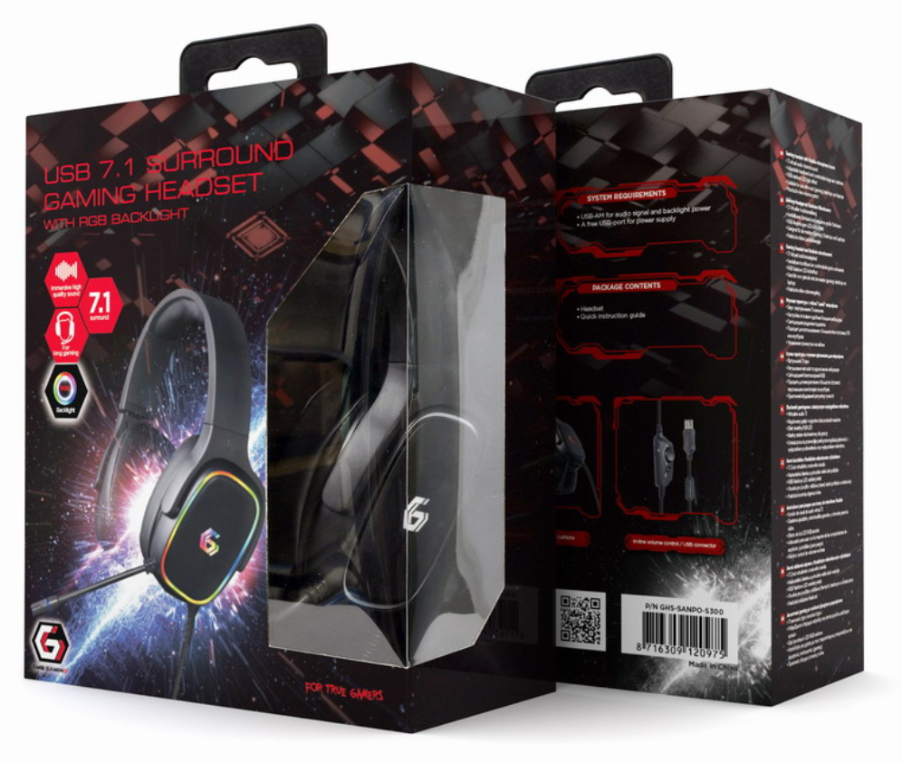Gembird GHS-SANPO-S300 auricular y casco Auriculares Alámbrico Diadema Juego USB tipo A Negro