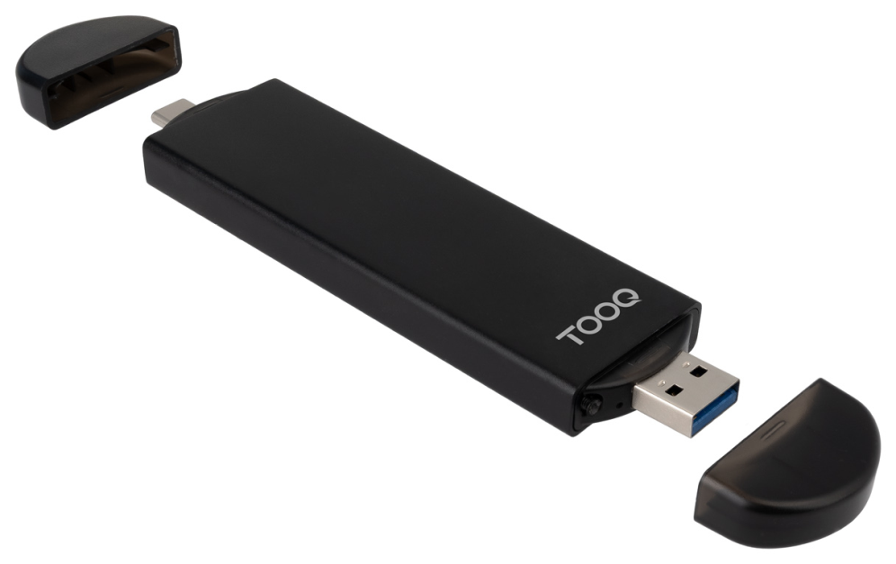 TooQ Caja Externa USB-C/M + USB-A/M para SSD M.2 NGFF/NVMe, Negra