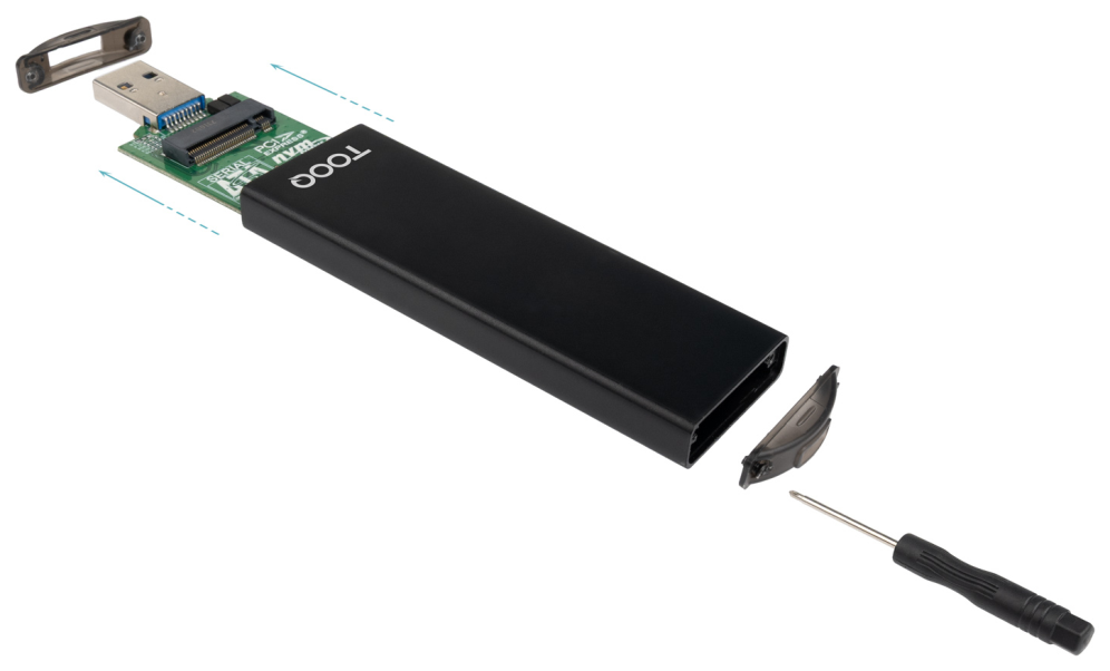 TooQ Caja Externa USB-C/M + USB-A/M para SSD M.2 NGFF/NVMe, Negra