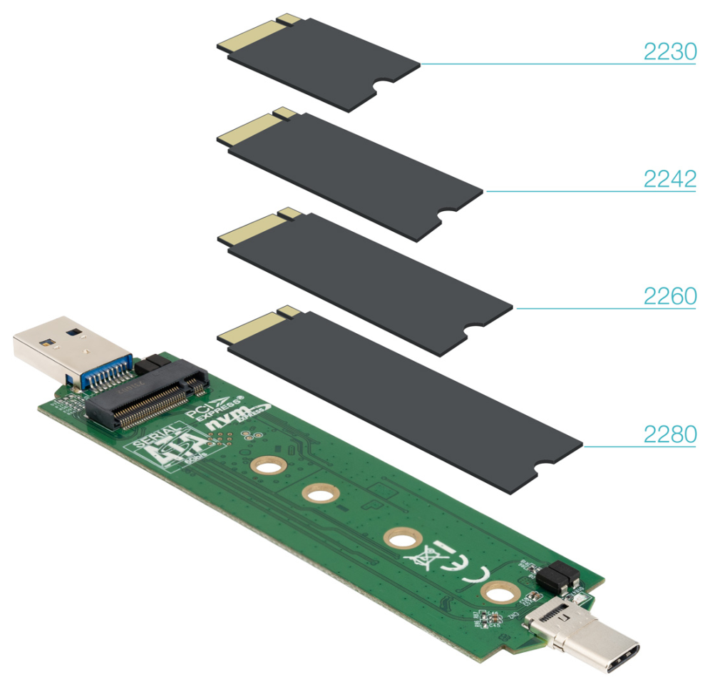 TooQ Caja Externa USB-C/M + USB-A/M para SSD M.2 NGFF/NVMe, Negra