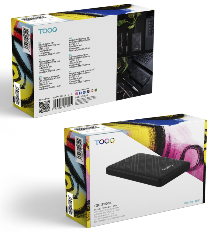 TooQ Caja Externa para Discos de 2,5” HDD/SSD, Negro