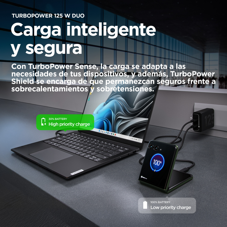Motorola TurboPower 125W Duo Charger Universal Negro Corriente alterna Carga rápida Interior